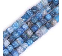 Gem-Inside Natural 8mm Frost Matte Crakle Blue Agate Stone Square Cube Gemstone Semi Precious Loose Beads for Jewellery Making 15" Beaded Strand DIY Handmade Craft Supplies (52pcs/Strand)