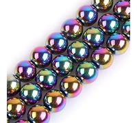 GEM-Inside Natural 8mm Non-Magnetic Multicolor Metallic Coated Hematite Round Gemstone Semi Precious Loose Beads for Jewellery Making 15''