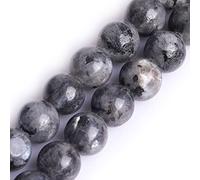 Gem-Inside Natural Black Larvikite Stone 38pcs 10mm Round Beads for Jewellery Making Strand 15" Beaded Semi Precious Gemstone DIY Handmade Craft Supplies