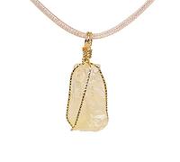 Gem-Inside Natural Real Raw Crude Yellow Lemon Citrine Quartz Mine Chakra Crystal Pendant Necklace for Women Power Energy Healing Crystals 18 Inches Chain