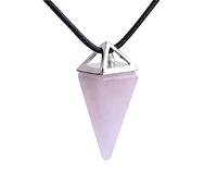 Gem-Inside Pyramid Wand Natural Pink Rose Quartz Gemstone Crystal Dowsing Chakra Pendulum for Divination Real Stone Reiki Pendant for Women Energy Healing