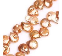 GEM-Inside Real Genuine Nucleated Pearl Orange Coin Cultured Freshwater Pearl Beads for Jerwelry Bracelets Necklace Crafts Making Pearls Strands Full 15inch