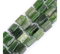 GEM-INSIDE27Pcs 8x12mm Natural Green Canada Jade Gemstone Faceted Freeform Tube Column Chakra Beads for Jewelry Making Full 15" Strand
