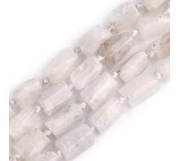 GEM-INSIDE31Pcs 6x10mm Natural Blue Tone Moonstone Gemstone Faceted Freeform Tube Column Chakra Beads for Jewelry Making Full 15" Strand