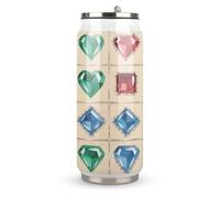 Gem Matrix Printed Stainless Steel Thermos Cup with Lid and Straw Suitable for Use in The Car Traveling Fitness Outdoor Activities Cafes Offices Home Use Etc