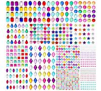 Gem Stickers for Crafts, 1876 Pcs 12 Shapes Self Adhesive Rhinestone Stickers 17 Sheets Multicoloured Sparkly Crystal Jewel for DIY Cards Makeup Clothes Gifts Crowns Decorations