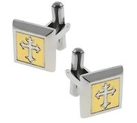 Gem Stone King Gold and Silver Color 15X15MM Square Cross Design Stainless Steel Men Cufflinks