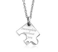 Gem Stone King Incomplete without You Diamond Accent Engraved Stainless Steel Puzzle Piece Pendant Necklace