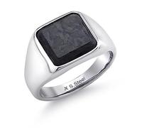 Gem Stone King Men's Stainless Steel Black Carbon Fiber Inlay Pinky Thumb Square Signet Pinky Thumb Band Ring (8MM Width, Available in Size 9, 10, 11, 12), Stainless Steel, empty