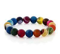 Gem Stone King Multi Color Agate Gemstone Beaded Stretch Stretchy Bracelet For Women | 10MM Round Beads | Fits up to 8.5 Inches Wrist
