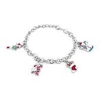 Gem Stone King Santa Snowman Stocking Candy Cane Charm Holiday Bracelet (7 Inch, with Lobster Lock)