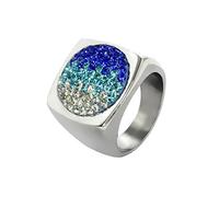 Gem Stone King Stunning 20MMx20MM Stainless Steel Ring with White and Blue Crystal, 20mm x 20mm, Stainless Steel Crystal, Crystal