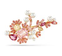 Gema brooch, Crystal pearl, Mixed cuts, Flower, Pink, 18K gold finish