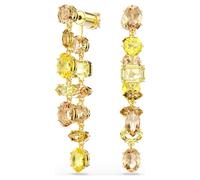 Gema drop earrings, Asymmetrical design, Mixed cuts, Long, Yellow, 18K gold finish