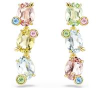 Gema drop earrings, Asymmetrical design, Mixed cuts, Multicoloured, 18K gold finish
