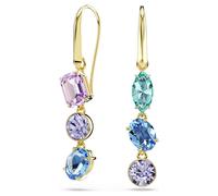 Gema drop earrings, Asymmetrical design, Mixed cuts, Multicoloured, Gold-tone plated