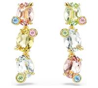 Swarovski Gema drop earrings, Asymmetrical design, Mixed cuts, Multicolored, Gold-tone plated