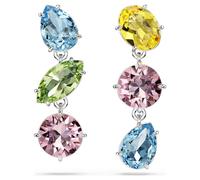 Gema drop earrings, Asymmetrical design, Mixed cuts, Multicoloured, Rhodium plated