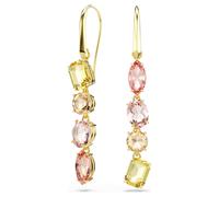 Gema drop earrings, Asymmetrical design, Mixed cuts, Pink, 18K gold finish