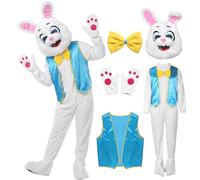GEMAKA Adult Easter Bunny Costume Mascot Rabbit Suit with Head, One Size White Jumpsuit for Easter Events (Color B, One Size)