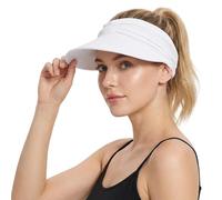 GEMAKA Ponytail Sun Visor Hat for Women, UPF 50+ Wide Brim Foldable Lightweight Beach Hat Adjustable UV Protection Cap for Sports Outdoor Running Golf(White)
