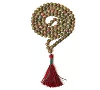 Gemaltic Healing Crystals 108+1 Beads Jap Mala - 6MM Natural Gemstone Prayer Beads for Meditation, Chanting, Yoga, Hindu & Christian Spiritual Use - 30 Inch (Unakite)