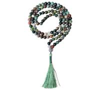 Gemaltic Healing Crystals 108+1 Beads Jap Mala - 6MM Natural Gemstone Prayer Beads for Meditation, Chanting, Yoga, Hindu & Christian Spiritual Use - 30 Inch (Indian Agate)