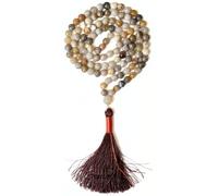 Gemaltic Healing Crystals 108+1 Beads Jap Mala - 6MM Natural Gemstone Prayer Beads for Meditation, Chanting, Yoga, Hindu & Christian Spiritual Use - 30 Inch (Bamboo Leaf Agate)