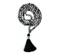 Gemaltic Healing Crystals 108+1 Beads Jap Mala - 6MM Natural Gemstone Prayer Beads for Meditation, Chanting, Yoga, Hindu & Christian Spiritual Use - 30 Inch (Snowflakes Obsidian)
