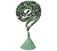 Gemaltic Healing Crystals 108+1 Beads Jap Mala - 6MM Natural Gemstone Prayer Beads for Meditation, Chanting, Yoga, Hindu & Christian Spiritual Use - 30 Inch (Ruby Zoisite)