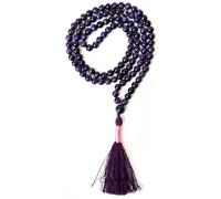 Gemaltic Healing Crystals 108+1 Beads Jap Mala - 6MM Natural Gemstone Prayer Beads for Meditation, Chanting, Yoga, Hindu & Christian Spiritual Use - 30 Inch (Violet Blue Tiger Eye)