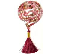 Gemaltic Healing Crystals 108+1 Beads Jap Mala - 6MM Natural Gemstone Prayer Beads for Meditation, Chanting, Yoga, Hindu & Christian Spiritual Use - 30 Inch (Water Melon Quartz)