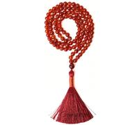 Gemaltic Healing Crystals 108+1 Beads Jap Mala - 6MM Natural Gemstone Prayer Beads for Meditation, Chanting, Yoga, Hindu & Christian Spiritual Use - 30 Inch (Red Hakik)