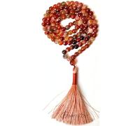 Gemaltic Healing Crystals 108+1 Beads Jap Mala - 6MM Natural Gemstone Prayer Beads for Meditation, Chanting, Yoga, Hindu & Christian Spiritual Use - 30 Inch (Red Sulemani Hakik)