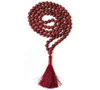 Gemaltic Healing Crystals 108+1 Beads Jap Mala - 8MM Natural Gemstone Prayer Beads for Meditation, Chanting, Yoga, Hindu & Christian Spiritual Use - 30 Inch (Red Hakik)