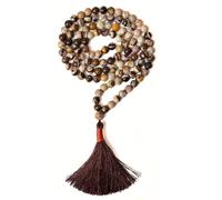 Gemaltic Healing Crystals 108+1 Beads Jap Mala - 8MM Natural Gemstone Prayer Beads for Meditation, Chanting, Yoga, Hindu & Christian Spiritual Use - 30 Inch (African Zebra Jasper)