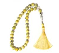 Gemaltic Healing Crystals 33 Beads 10MM Gemstone Tasbih - Natural Prayer Beads, Islamic Tasbeeh, Meditation & Healing Mala (Serpentine)