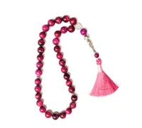 Gemaltic Healing Crystals 33 Beads 10MM Gemstone Tasbih - Natural Prayer Beads, Islamic Tasbeeh, Meditation & Healing Mala (Pink Tiger Eye)