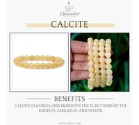 Gemaltic Healing Crystals 8mm Natural Gemstone Beads Bracelet Pack of 3 - Energy Balancing, Meditation, Reiki, Chakra Healing Bracelet for Men & Women (Calcite, 7.5 Inc)