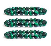 Gemaltic Healing Crystals 8mm Natural Gemstone Beads Bracelet Pack of 3 - Energy Balancing, Meditation, Reiki, Chakra Healing Bracelet for Men & Women (Green Tiger Eye, 8.5 I)