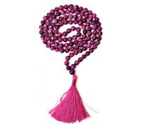 Gemaltic Healing Crystals Gemstone Jap Mala 108 Beads Necklace 8mm - Healing Crystal Meditation Prayer Mala (Pink Tiger Eye)