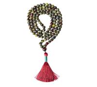 Gemaltic Healing Crystals Jap Mala 108 Beads 6mm Faceted Gemstone Mala Necklace 27 Inch for Meditation, Prayer, Yoga, Reiki Healing Crystal & Christian Rosary Use (Dragon Bloodstone)
