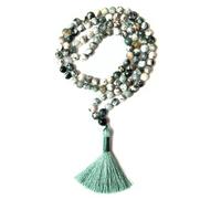 Gemaltic Healing Crystals Jap Mala 108 Beads 6mm Faceted Gemstone Mala Necklace 27 Inch for Meditation, Prayer, Yoga, Reiki Healing Crystal & Christian Rosary Use (Tree Agate)