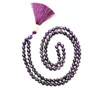 Gemaltic Healing Crystals Jap Mala 108 Beads 8mm Faceted Gemstone Mala Necklace 31 Inch for Meditation, Prayer, Yoga, Reiki Healing Crystal & Christian Rosary Use (Amethyst)