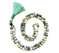 Gemaltic Healing Crystals Jap Mala 108 Beads 8mm Faceted Gemstone Mala Necklace 31 Inch for Meditation, Prayer, Yoga, Reiki Healing Crystal & Christian Rosary Use (Tree Agate)