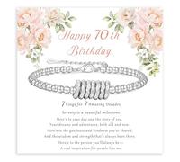 GEMAURA 70th Birthday Gifts for Women,Adjustable Silver Bracelet for Women Meaningful 70th Best Birthday Presents Ideas with Cards Birthday Gifts for Mom Old Lady Grandma