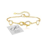 GEMAURA Silver Bracelet For Women,Adjustable 925 Sterling Silver Infinity Bracelet,Love Heart Gold Bracelet with Cubic Zirconia,Jewellery Gifts for Women