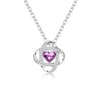 GEMAURA Silver Necklaces for Women,925 Sterling Silver Necklace with Heart Cubic Zirconia Adjustable Dainty Crystal Pendant Necklace Jewellery Birthday Gift(Purple)