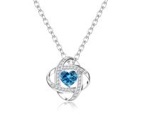 GEMAURA Silver Necklaces for Women,925 Sterling Silver Necklace with Heart Cubic Zirconia Adjustable Dainty Crystal Pendant Necklace Jewellery Birthday Gift(Blue)