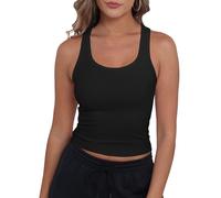 GEMBERA Women Sleeveless Scoop Neck Racerback Ribbed Knit Fitted Teen Basic Crop Tank Top Clothes, Black, L